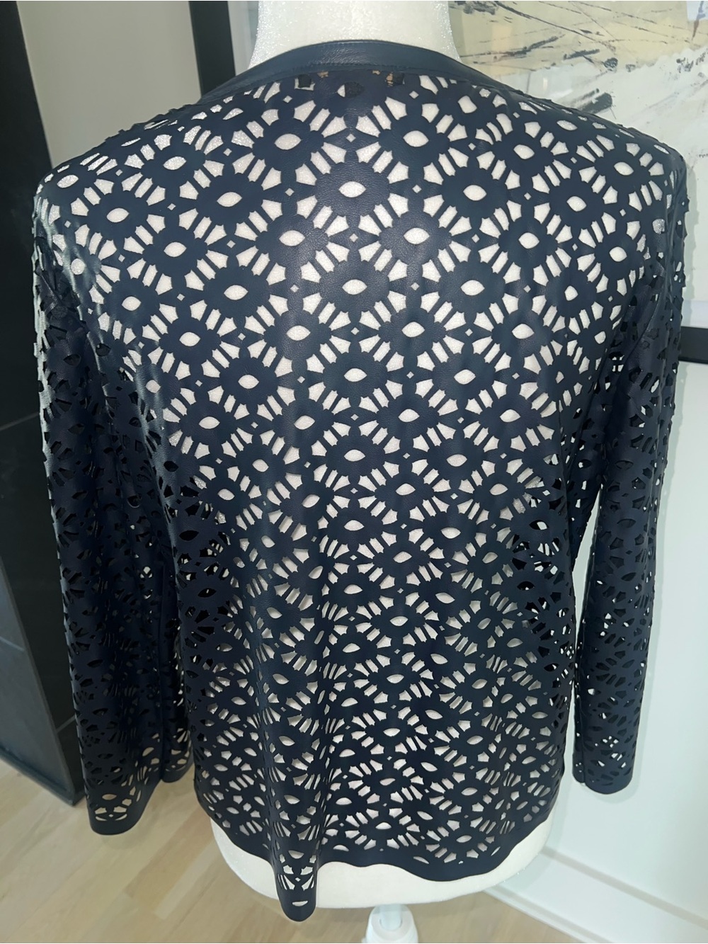 Alberto Makali Navy Laser-Cut Floral Statement Piece Jacket-LIKE NEW• GREAT DEAL - Picture 7 of 11